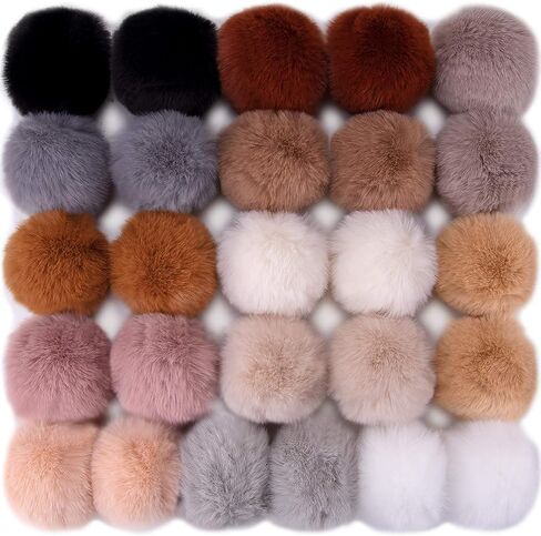 BQTQ 26 Pieces Faux Rabbit Fur Pom Pom White Fluffy Pom Pom Balls with Elastic Loop DIY Faux Fur Pom Pom for Hats Beanie Shoes Scarves Gloves Bags Accessories in Saudi Arabia