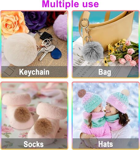 BQTQ 26 Pieces Faux Rabbit Fur Pom Pom White Fluffy Pom Pom Balls with Elastic Loop DIY Faux Fur Pom Pom for Hats Beanie Shoes Scarves Gloves Bags Accessories in Saudi Arabia