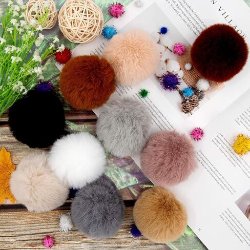 BQTQ 26 Pieces Faux Rabbit Fur Pom Pom White Fluffy Pom Pom Balls with Elastic Loop DIY Faux Fur Pom Pom for Hats Beanie Shoes Scarves Gloves Bags Accessories in Saudi Arabia