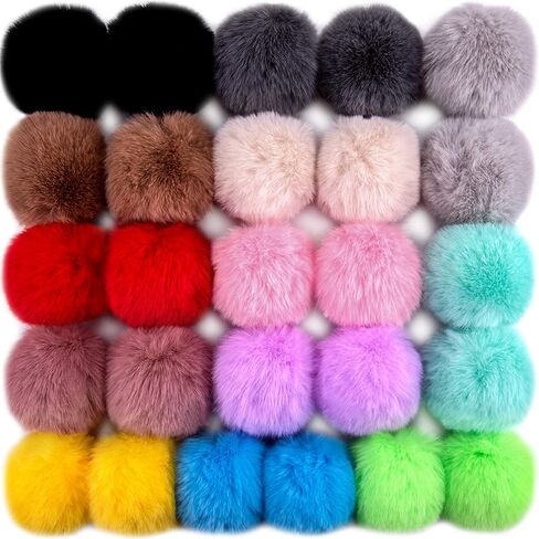 BQTQ 26 Pieces Faux Rabbit Fur Pom Pom White Fluffy Pom Pom Balls with Elastic Loop DIY Faux Fur Pom Pom for Hats Beanie Shoes Scarves Gloves Bags Accessories in Saudi Arabia