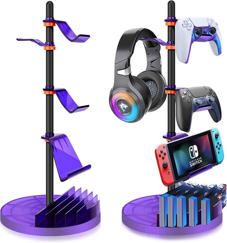 حامل وحدة التحكم 4 طبقات مع حامل سماعات الرأس، حامل سماعة الرأس لجهاز PS5 Xbox ONE Switch، ملحقات الألعاب لتنظيم المكتب وتخزين لعبة ps5/ ps4/ Xbox One وXbox Series X (أرجواني) in Kuwait
