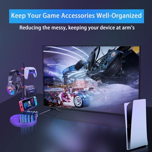 حامل وحدة التحكم 4 طبقات مع حامل سماعات الرأس، حامل سماعة الرأس لجهاز PS5 Xbox ONE Switch، ملحقات الألعاب لتنظيم المكتب وتخزين لعبة ps5/ ps4/ Xbox One وXbox Series X (أرجواني) in Kuwait
