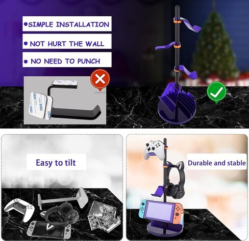 حامل وحدة التحكم 4 طبقات مع حامل سماعات الرأس، حامل سماعة الرأس لجهاز PS5 Xbox ONE Switch، ملحقات الألعاب لتنظيم المكتب وتخزين لعبة ps5/ ps4/ Xbox One وXbox Series X (أرجواني) in Kuwait