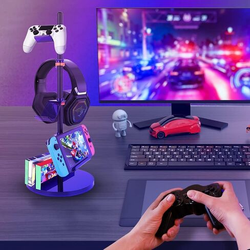 حامل وحدة التحكم 4 طبقات مع حامل سماعات الرأس، حامل سماعة الرأس لجهاز PS5 Xbox ONE Switch، ملحقات الألعاب لتنظيم المكتب وتخزين لعبة ps5/ ps4/ Xbox One وXbox Series X (أرجواني) in Kuwait