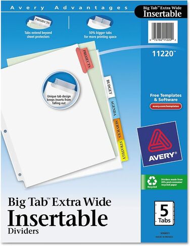 Avery 11220 Extra Wide Insertable Dividers,11-Inch x9-Inch,5Tab,Multi/WE Paper in Saudi Arabia