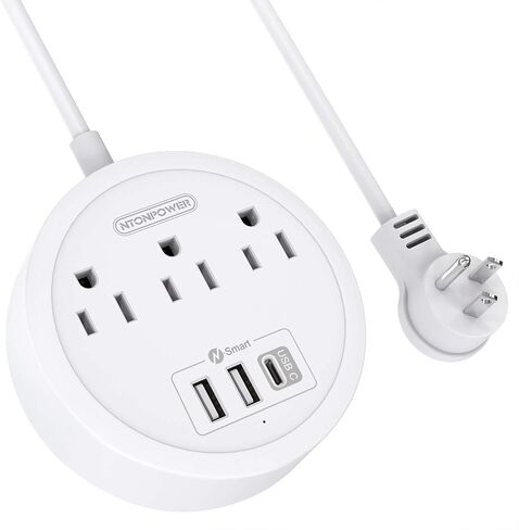 Power Strip with USB C - NTONPOWER Mountable Power Strip Flat Plug, 3 Outlets and 3 USB Ports Desktop Charging Station, 5ft Extension Cord, Compact Size for Travel, Dorm Room, Home & Office, White in Saudi Arabia