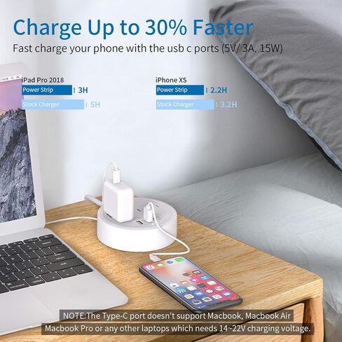 Power Strip with USB C - NTONPOWER Mountable Power Strip Flat Plug, 3 Outlets and 3 USB Ports Desktop Charging Station, 5ft Extension Cord, Compact Size for Travel, Dorm Room, Home & Office, White in Saudi Arabia
