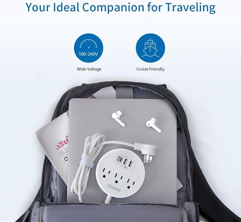 Power Strip with USB C - NTONPOWER Mountable Power Strip Flat Plug, 3 Outlets and 3 USB Ports Desktop Charging Station, 5ft Extension Cord, Compact Size for Travel, Dorm Room, Home & Office, White in Saudi Arabia