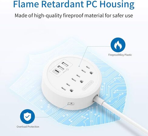 Power Strip with USB C - NTONPOWER Mountable Power Strip Flat Plug, 3 Outlets and 3 USB Ports Desktop Charging Station, 5ft Extension Cord, Compact Size for Travel, Dorm Room, Home & Office, White in Saudi Arabia