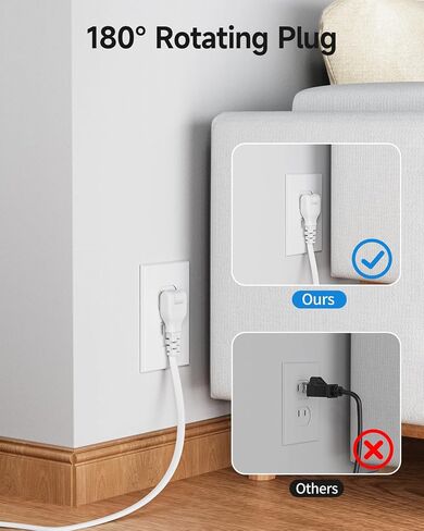 NTONPOWER 2 Prong Power Strip، 2 Prong to 3 Prong Outlet Converter، سلك تمديد ذو شقين 5 أقدام، 1875 وات/15 أمبير، قابس دوار 180 درجة، 8 منافذ 3 USB (1 USB C)، حامل حائط للمنزل القديم، النوم، المكتب الأسود in Saudi Arabia