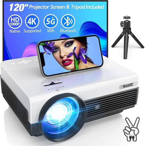 5G Projector with WiFi and Bluetooth,Native Full HD 1080P Outdoor Video Projector with 120'' Screen,12000L Movie Projector,4K & 300'' Display Support, Compatible w/TV Stick/Phone/PS5 in Kuwait