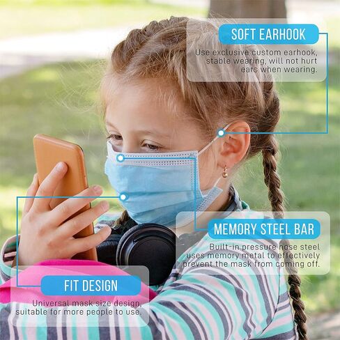 أقنعة الوجه القابل للتصرف 100 قطعة. للأطفال - أقنعة وجه قابلة للتنفس للحماية من 3 طبقات، للأطفال - SereneLife SLKDPLY100.5 in Kuwait