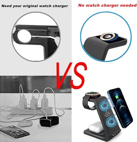 شاحن لاسلكي 3 في 1، شاحن ساعة للساعة 6/SE/5/4/3/2، محطة شحن لأجهزة متعددة لبودات برو/2/هاتف 13/13 برو/13 برو ماكس/12/12 برو/12 برو ماكس/11/SE/X/XR/XS/8 بلس in Kuwait