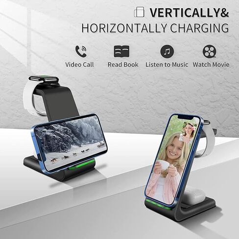 شاحن لاسلكي 3 في 1، شاحن ساعة للساعة 6/SE/5/4/3/2، محطة شحن لأجهزة متعددة لبودات برو/2/هاتف 13/13 برو/13 برو ماكس/12/12 برو/12 برو ماكس/11/SE/X/XR/XS/8 بلس in Kuwait