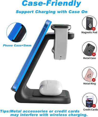 شاحن لاسلكي 3 في 1، شاحن ساعة للساعة 6/SE/5/4/3/2، محطة شحن لأجهزة متعددة لبودات برو/2/هاتف 13/13 برو/13 برو ماكس/12/12 برو/12 برو ماكس/11/SE/X/XR/XS/8 بلس in Kuwait