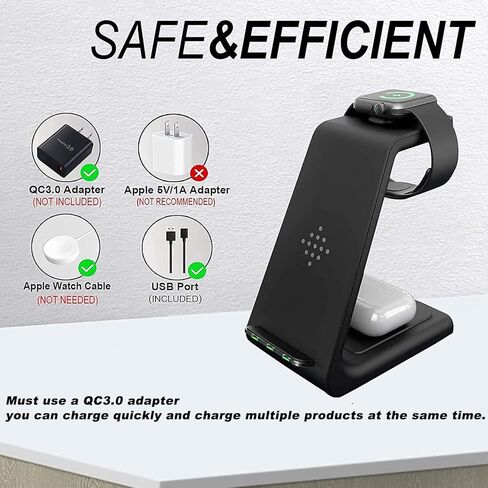 شاحن لاسلكي 3 في 1، شاحن ساعة للساعة 6/SE/5/4/3/2، محطة شحن لأجهزة متعددة لبودات برو/2/هاتف 13/13 برو/13 برو ماكس/12/12 برو/12 برو ماكس/11/SE/X/XR/XS/8 بلس in Kuwait