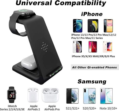شاحن لاسلكي 3 في 1، شاحن ساعة للساعة 6/SE/5/4/3/2، محطة شحن لأجهزة متعددة لبودات برو/2/هاتف 13/13 برو/13 برو ماكس/12/12 برو/12 برو ماكس/11/SE/X/XR/XS/8 بلس in Kuwait