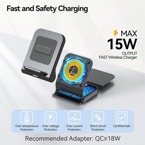 شاحن لاسلكي لهاتف Samsung Galaxy Z Flip، حامل شاحن محمول سريع 15 وات لهاتف Samsung Galaxy Z Flip 5/Z Flip 4/Z Flip 3، S23/S22/S21/S20، Note 20/10، 5 وات لموتورولا Razr+، غير قابل للطي ( لا يوجد محول) in Kuwait