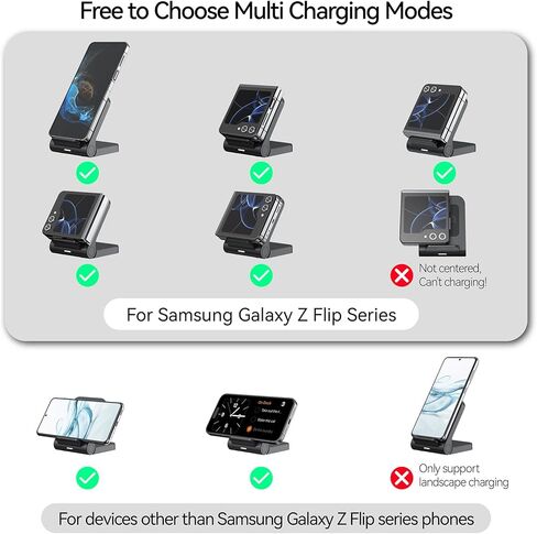 شاحن لاسلكي لهاتف Samsung Galaxy Z Flip، حامل شاحن محمول سريع 15 وات لهاتف Samsung Galaxy Z Flip 5/Z Flip 4/Z Flip 3، S23/S22/S21/S20، Note 20/10، 5 وات لموتورولا Razr+، غير قابل للطي ( لا يوجد محول) in Kuwait