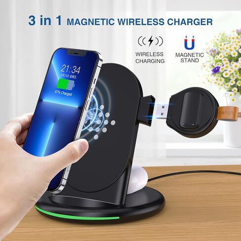 Yoshimitsu 3 in 1 Journey Charger for Fitbit Charge 5/Fitbit Luxe, Wireless Charger for iphone14/13/Samsung Galaxy S23, AirPods Pro, Galaxy Buds Pro, Other Wireless Charging Phones or Earbuds (Black in Saudi Arabia
