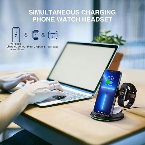 Yoshimitsu 3 in 1 Journey Charger for Fitbit Charge 5/Fitbit Luxe, Wireless Charger for iphone14/13/Samsung Galaxy S23, AirPods Pro, Galaxy Buds Pro, Other Wireless Charging Phones or Earbuds (Black in Saudi Arabia
