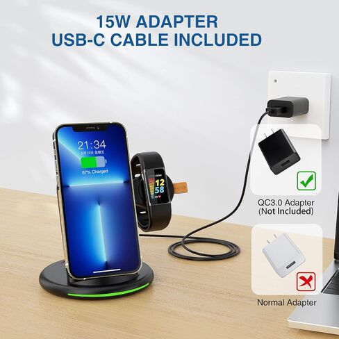 Yoshimitsu 3 in 1 Journey Charger for Fitbit Charge 5/Fitbit Luxe, Wireless Charger for iphone14/13/Samsung Galaxy S23, AirPods Pro, Galaxy Buds Pro, Other Wireless Charging Phones or Earbuds (Black in Saudi Arabia