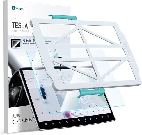 واقي شاشة VICSEED 4K لطراز Tesla Model Y Model 3 - [تقنية إزالة الغبار التلقائي] واقي شاشة من الزجاج المقوى خالٍ من الفقاعات مع ملحقات محاذاة EZ FIT - مضادة للوهج/مضادة لبصمات الأصابع in Kuwait