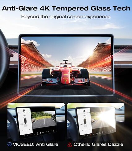 واقي شاشة VICSEED 4K لطراز Tesla Model Y Model 3 - [تقنية إزالة الغبار التلقائي] واقي شاشة من الزجاج المقوى خالٍ من الفقاعات مع ملحقات محاذاة EZ FIT - مضادة للوهج/مضادة لبصمات الأصابع in Kuwait