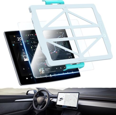 واقي شاشة VICSEED 4K لطراز Tesla Model Y Model 3 - [تقنية إزالة الغبار التلقائي] واقي شاشة من الزجاج المقوى خالٍ من الفقاعات مع ملحقات محاذاة EZ FIT - مضادة للوهج/مضادة لبصمات الأصابع in Kuwait