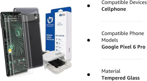 [2PACK] Whitestone Dome Glass Screen Protector for Pixel 6 Pro, Full Tempered Glass Shield with Liquid Dispersion Tech [Easy Install Kit] Smart Phone Screen Guard with 1 PACK Camera Film protector in Kuwait