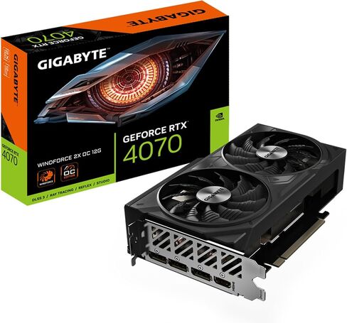 جيجابايت بطاقة رسومات جيفورس RTX 4070 ويندفورس 2X OC 12G، مروحتان ويندفورس، 12GB 192-bit GDDR6X، بطاقة فيديو GV-N4070WF2OC-12GD in Saudi Arabia