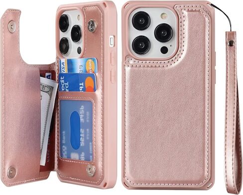 iCoverCase Compatible with iPhone 14 Pro Wallet Phone Case with Card Holder for Women, RFID Blocking Embossed PU Leather Wrist Strap Case 6.1 Inch (Heart Purple) in Kuwait