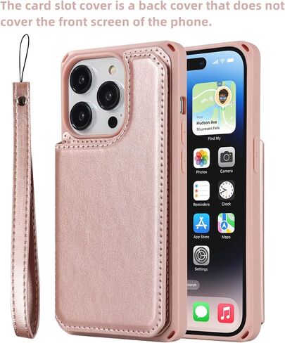 iCoverCase Compatible with iPhone 14 Pro Wallet Phone Case with Card Holder for Women, RFID Blocking Embossed PU Leather Wrist Strap Case 6.1 Inch (Heart Purple) in Kuwait