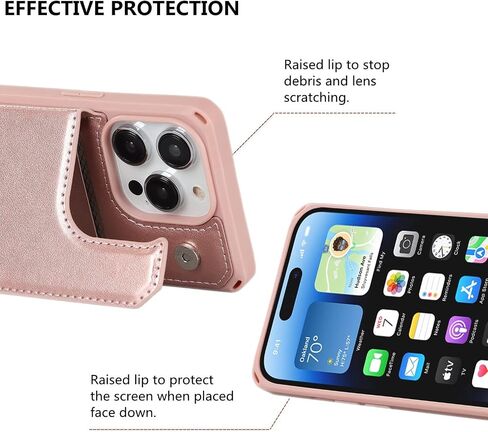 iCoverCase Compatible with iPhone 14 Pro Wallet Phone Case with Card Holder for Women, RFID Blocking Embossed PU Leather Wrist Strap Case 6.1 Inch (Heart Purple) in Kuwait