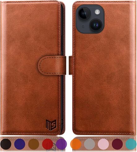 SUANPOT Design for iPhone 15 Plus 6.7" Kickstand Protective Wallet case with RFID Credit Card Holder,Flip Folio Book PU Leather Shockproof Cover Women Men for Apple 15Plus Phone case Light Brown in Saudi Arabia