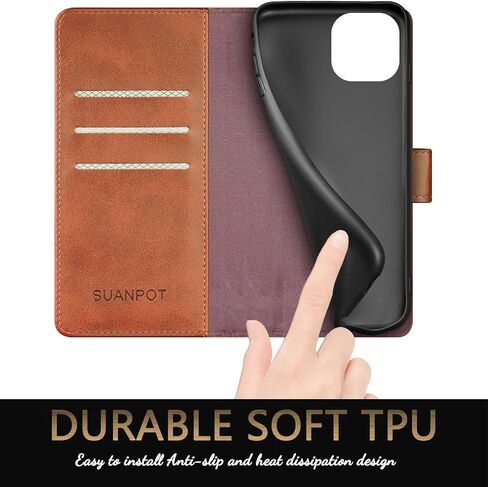 SUANPOT Design for iPhone 15 Plus 6.7" Kickstand Protective Wallet case with RFID Credit Card Holder,Flip Folio Book PU Leather Shockproof Cover Women Men for Apple 15Plus Phone case Light Brown in Saudi Arabia