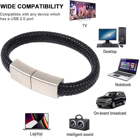 USB Flash Drive Leather Wristband Shape 128GB USB 2.0 U Disk Braided Rope Bracelet Memory Stick Portable Metal Data Storage Thumb DriveUSB Jump Drive for Laptop PC SmartTV Car Audio Music Player in Kuwait
