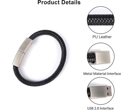 USB Flash Drive Leather Wristband Shape 128GB USB 2.0 U Disk Braided Rope Bracelet Memory Stick Portable Metal Data Storage Thumb DriveUSB Jump Drive for Laptop PC SmartTV Car Audio Music Player in Kuwait