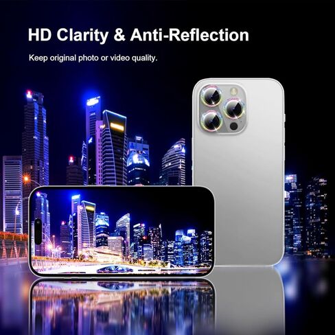 واقي عدسة الكاميرا TIUYAO لهاتف iPhone 15 Pro Max/iPhone 15 Pro، واقي عدسة الكاميرا من الزجاج المقسى، غطاء حلقة عدسة من سبائك الألومنيوم مناسب لهاتف iPhone 15 Pro/Pro Max (فضي لامع) in Kuwait