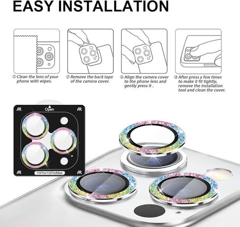 واقي عدسة الكاميرا TIUYAO لهاتف iPhone 15 Pro Max/iPhone 15 Pro، واقي عدسة الكاميرا من الزجاج المقسى، غطاء حلقة عدسة من سبائك الألومنيوم مناسب لهاتف iPhone 15 Pro/Pro Max (فضي لامع) in Kuwait