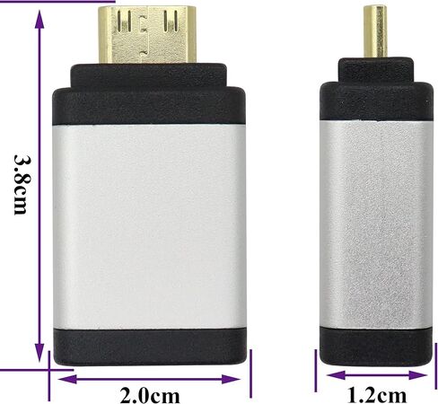 وصلة AAOTOKK Mini HDMI إلى HDMI HDMI أنثى إلى Mini HDMI ذكر موسع منفذ HDMI من سبائك الألومنيوم موصل HDMI صغير للكاميرا، كاميرا الفيديو، بطاقة الرسومات، الكمبيوتر المحمول، الكمبيوتر اللوحي، HDTV، جهاز العرض (2 حزمة/فضي) in Kuwait