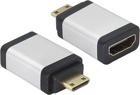 وصلة AAOTOKK Mini HDMI إلى HDMI HDMI أنثى إلى Mini HDMI ذكر موسع منفذ HDMI من سبائك الألومنيوم موصل HDMI صغير للكاميرا، كاميرا الفيديو، بطاقة الرسومات، الكمبيوتر المحمول، الكمبيوتر اللوحي، HDTV، جهاز العرض (2 حزمة/فضي) in Kuwait