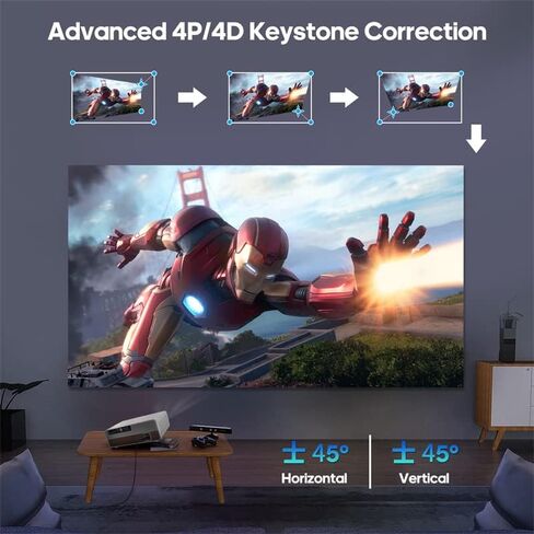 جهاز عرض نيتف 1080P من كياستر، يدعم 700 ANSI لومن 4K، تصحيح الانحراف 4P/4D، نظام تشغيل اندرويد 9.0 مع متجر تطبيقات مدمج، شاشة لاسلكية 5G واي فاي لايفون، مكبرات صوت 10 واط، بلوتوث 5.1 in Kuwait
