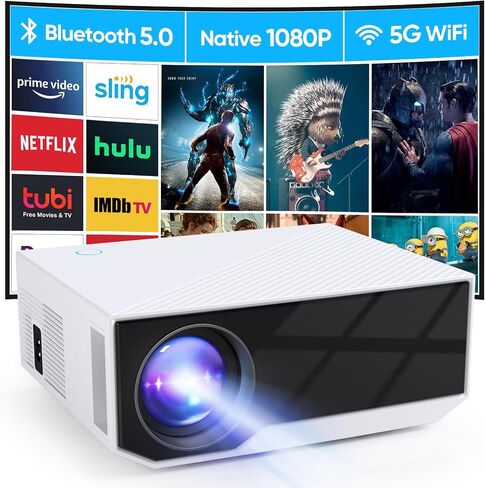 جهاز عرض مع واي فاي وبلوتوث، جهاز عرض Wielio 500 ANSI Native 1080P 15000 Lumen 4K جهاز عرض فيديو منزلي محمول متوافق مع هاتف Iphone Android/TV Stick/PS5/PC/Laptop in Kuwait