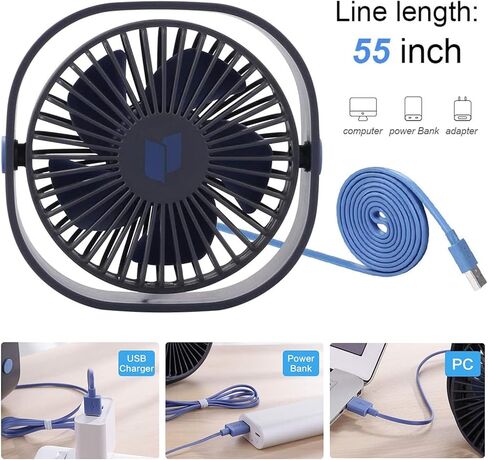 مروحة مكتب QIJIAYI صغيرة USB، 3 سرعات قابلة للتعديل ومروحة تبريد طاولة سطح المكتب المحمولة تعمل بواسطة USB، رياح قوية، تشغيل هادئ، للمكتب، السيارة، المعسكر، الكمبيوتر المحمول، السفر في الهواء الطلق (أزرق) in Kuwait