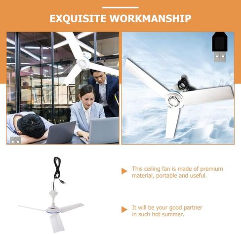 SOLUSTRE USB مروحة سقف صغيرة معلقة مروحة سقف صغيرة محمولة مروحة سقف معلقة في الهواء الطلق 3 شفرات قابلة للفصل مبرد الهواء مع خطاف للمنزل والمكاتب تنمو خيمة المشي لمسافات طويلة السفر in Kuwait