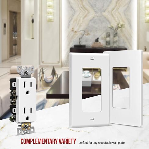 وعاء ديكور ENERLITES، منفذ درجة سكنية، 15 أمبير 125 فولت، أرضي ذاتي، 2 قطب، 3 أسلاك، 5-15R، مدرج في قائمة UL، 61501-W-10PCS، أبيض، 10 عبوات، لوحة الحائط غير متضمنة in Kuwait