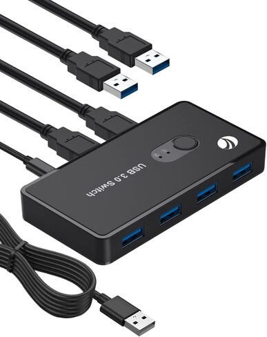 محول VCOM USB 3.0، محدد محول USB 2 جهاز كمبيوتر مشاركة 4 منافذ USB 3.0، صندوق محول KM مع 2 كابل USB للكمبيوتر الشخصي، الطابعة، الماسح الضوئي، الماوس، لوحة المفاتيح، متوافق مع Mac/Windows/Linux in Kuwait