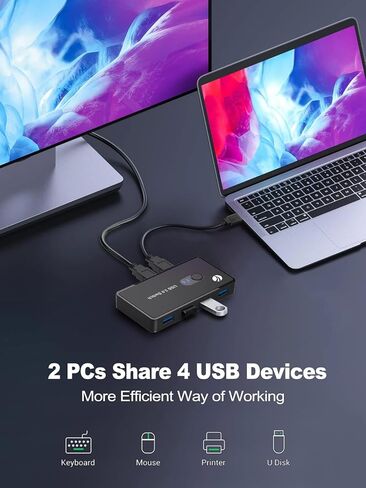 محول VCOM USB 3.0، محدد محول USB 2 جهاز كمبيوتر مشاركة 4 منافذ USB 3.0، صندوق محول KM مع 2 كابل USB للكمبيوتر الشخصي، الطابعة، الماسح الضوئي، الماوس، لوحة المفاتيح، متوافق مع Mac/Windows/Linux in Kuwait