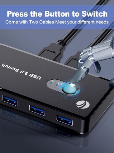 محول VCOM USB 3.0، محدد محول USB 2 جهاز كمبيوتر مشاركة 4 منافذ USB 3.0، صندوق محول KM مع 2 كابل USB للكمبيوتر الشخصي، الطابعة، الماسح الضوئي، الماوس، لوحة المفاتيح، متوافق مع Mac/Windows/Linux in Kuwait